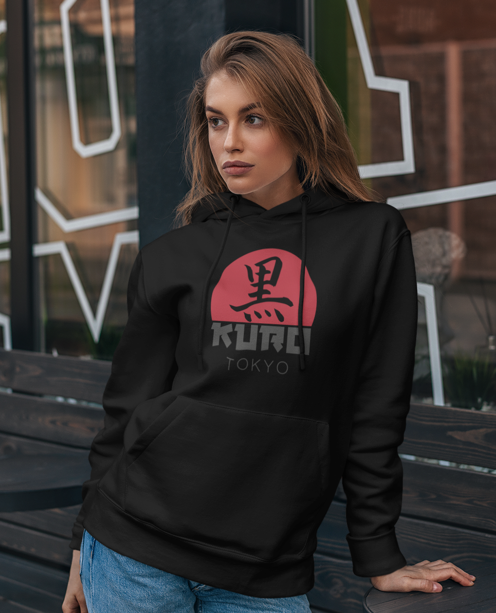 Black hoodie with red top sleeves