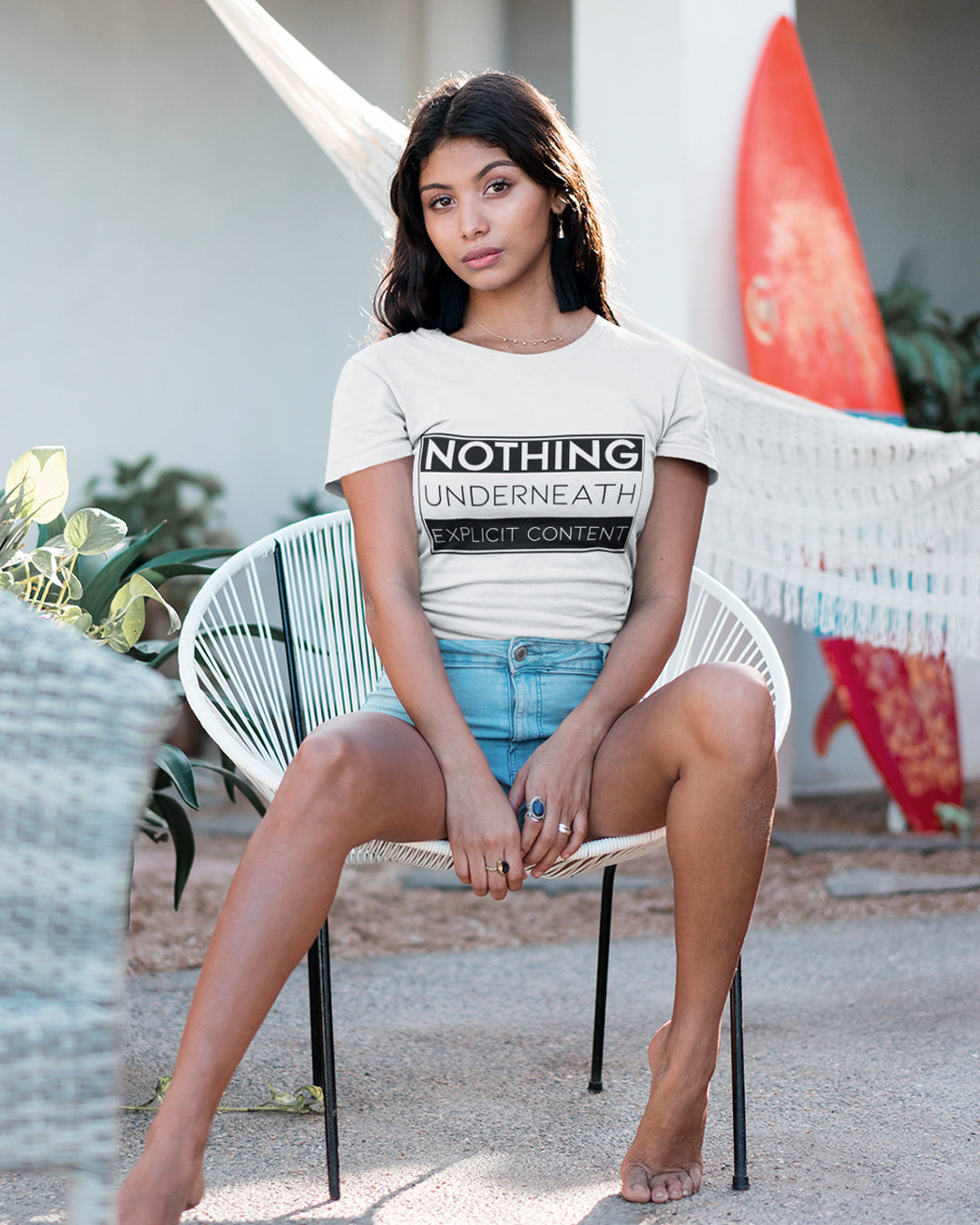 Nothing Underneath Explicit Content - Women's Relaxed White T-Shirt
